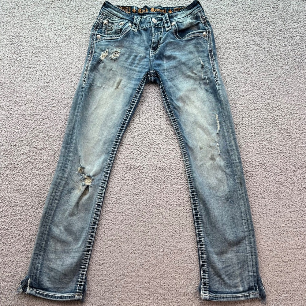 Rock Revival Baxter Alt Straight Distressed Jeans Blue Size 30 RP2318A207R